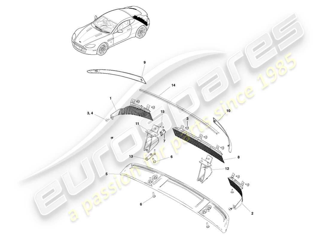 aston martin v8 vantage (2007) body rear end trim part diagram