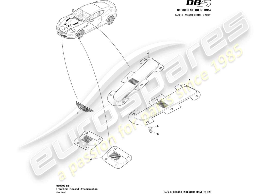 aston martin dbs (2007) front end trim parts diagram