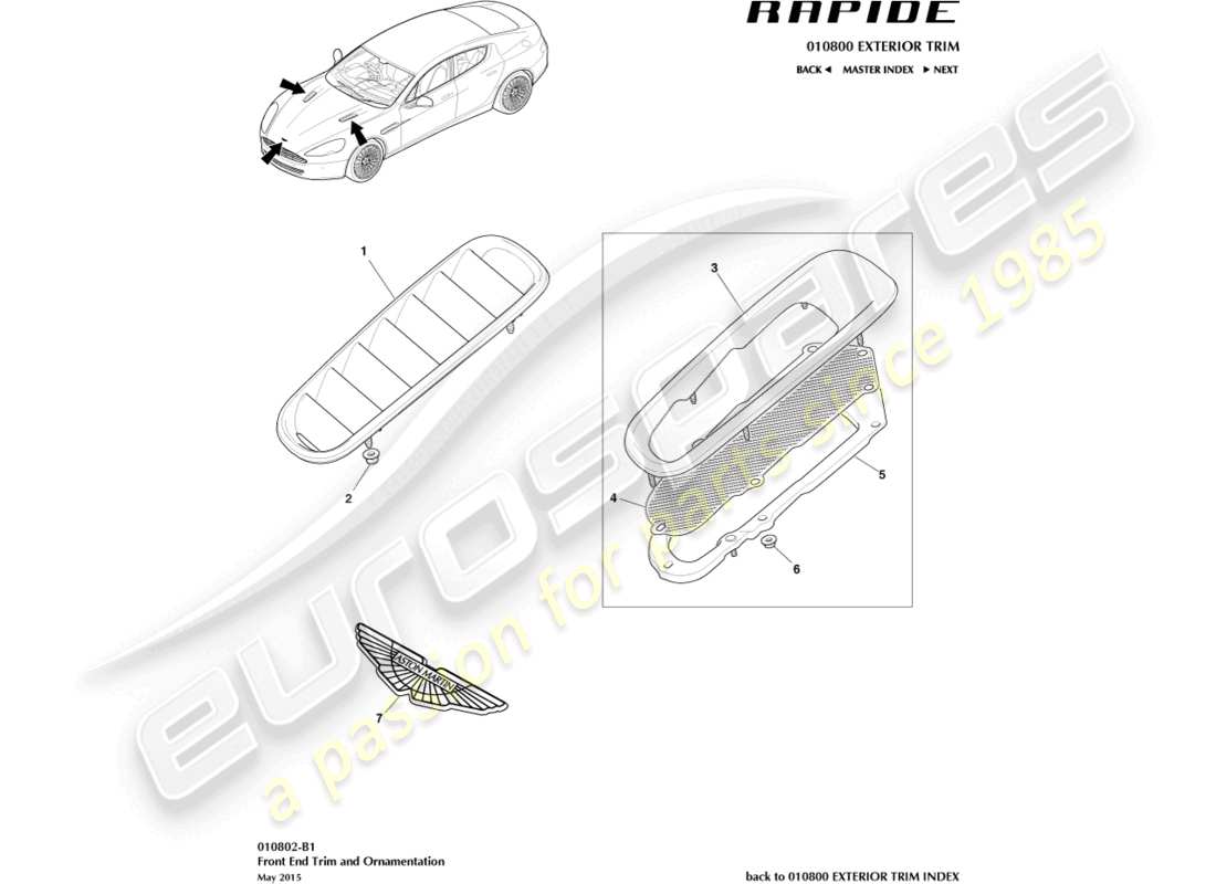 aston martin rapide (2011) front end trim part diagram