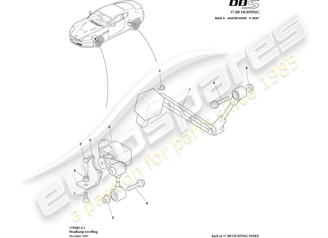 aston martin dbs (2007) headlamp leveling parts diagram