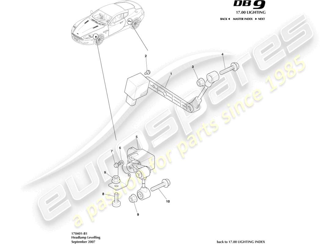 aston martin db9 (2008) headlamp leveling part diagram