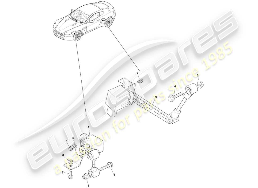 aston martin v8 vantage (2005) headlamp leveling part diagram