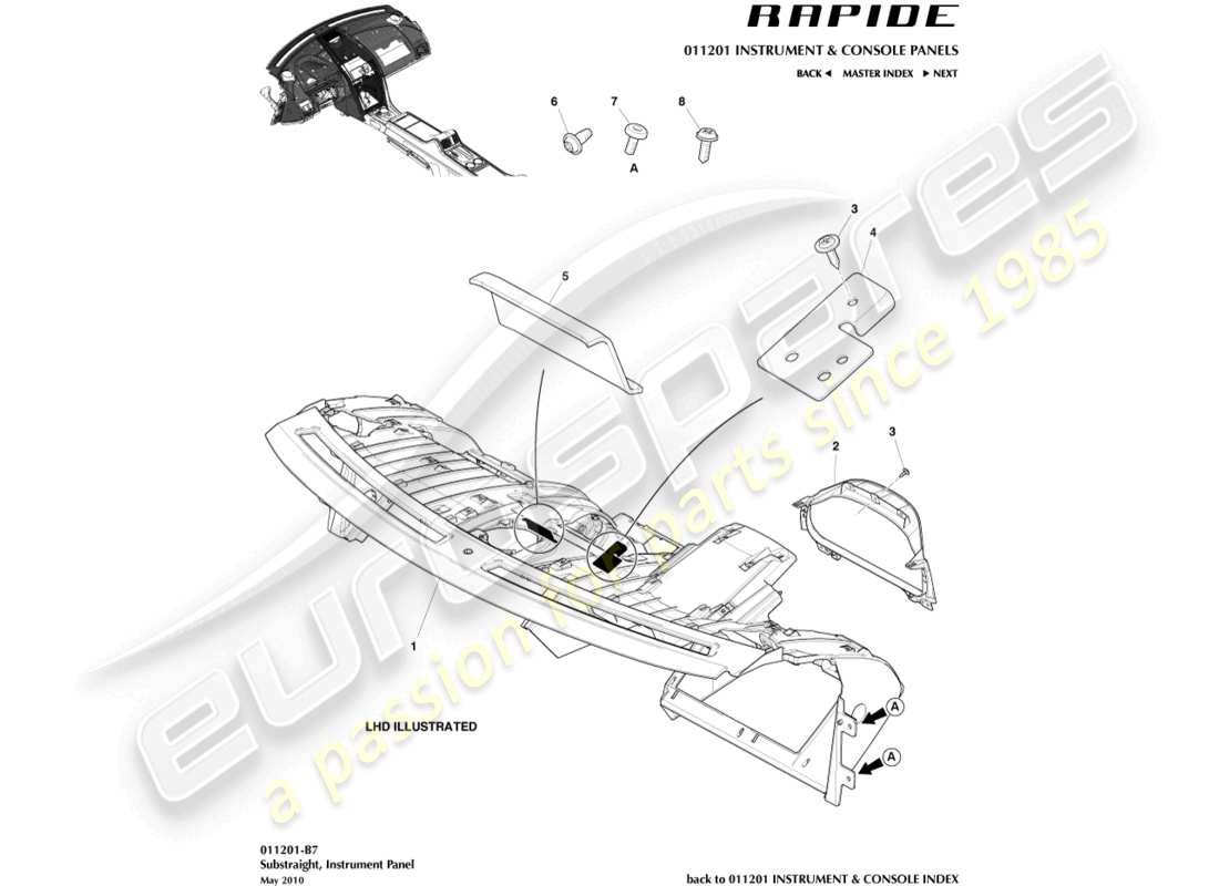 aston martin rapide (2011) ip substrate part diagram