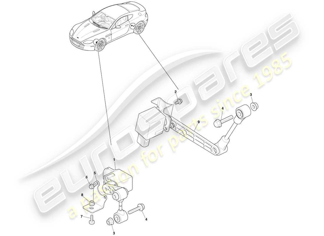 aston martin v8 vantage (2007) headlamp leveling part diagram