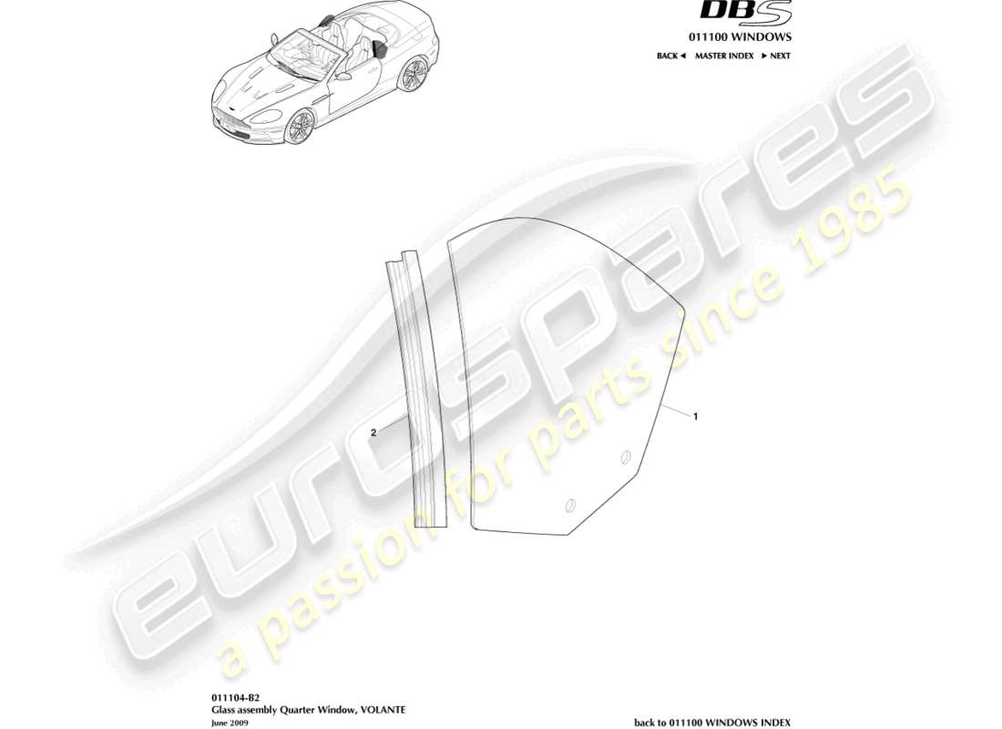 aston martin dbs (2007) rear quarter glass, volante parts diagram