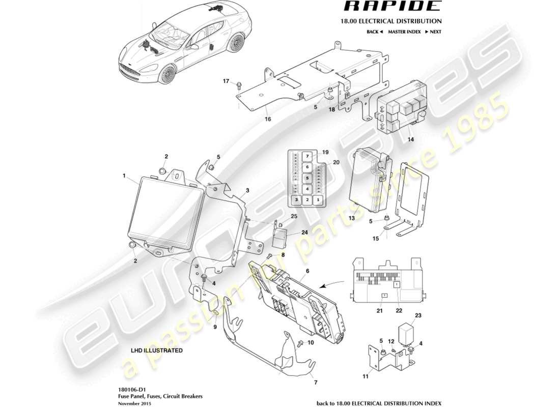 aston martin rapide (2011) fuse panels part diagram