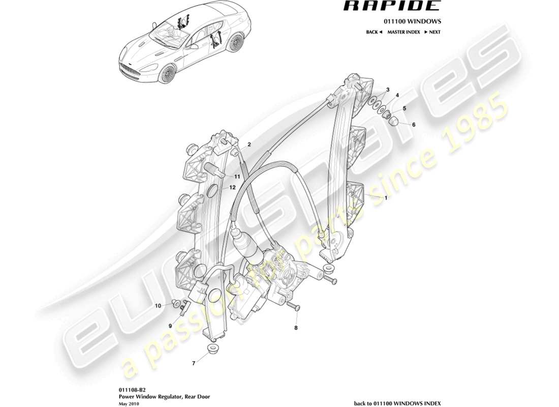 aston martin rapide (2011) rear window regulator part diagram