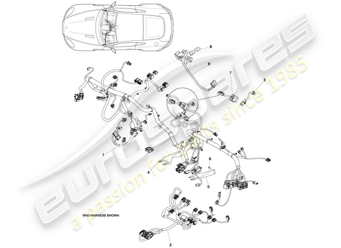 aston martin v8 vantage (2005) ip harness, 12my part diagram