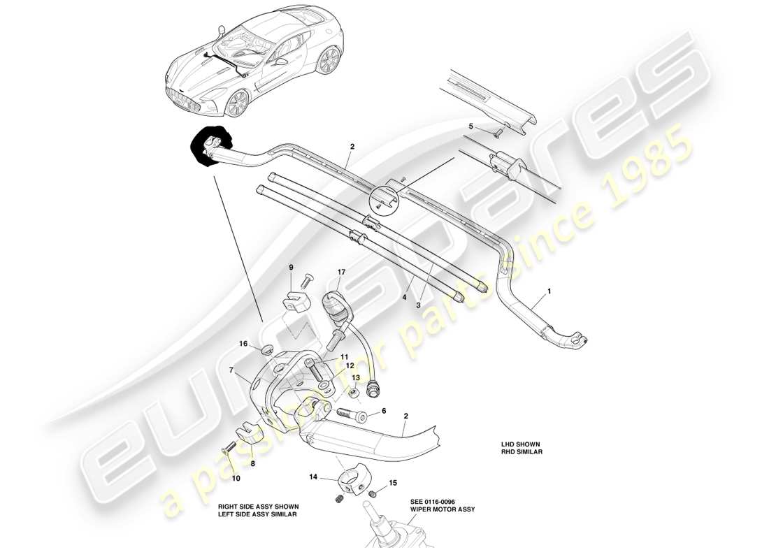 aston martin one-77 (2011) wiper blade assembly part diagram