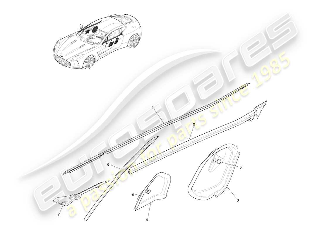 aston martin one-77 (2011) door waist seals part diagram