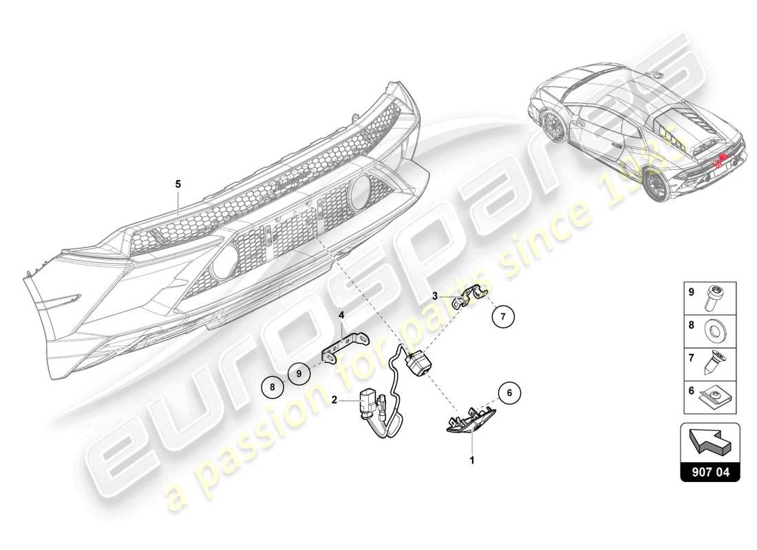 lamborghini evo coupe (2021) reversing camera parts diagram