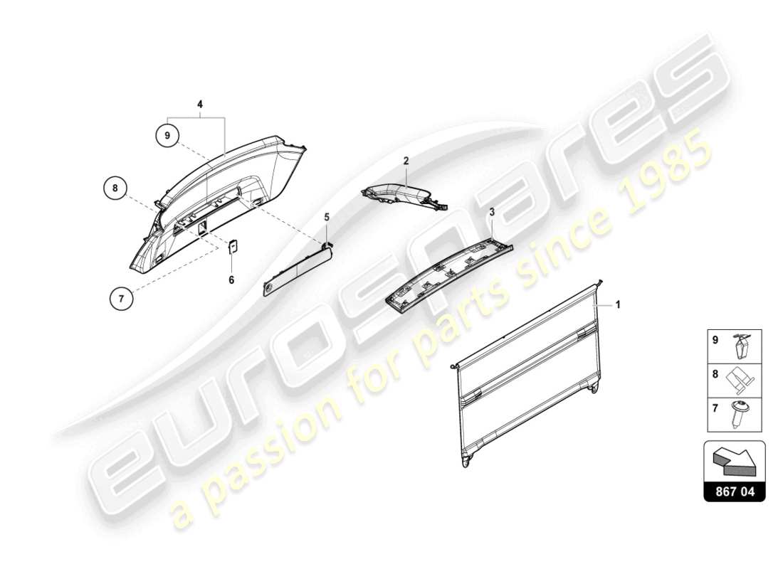 lamborghini urus (2019) rear lid trim panel parts diagram