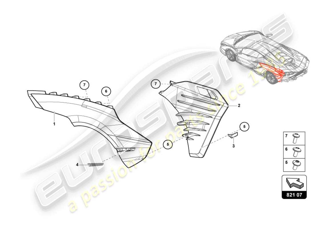 lamborghini sian roadster (2021) lining for fender parts diagram