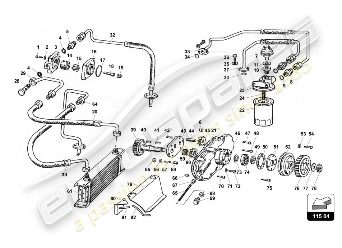 lamborghini countach 25th anniversary (1989) pump and oil system part diagram