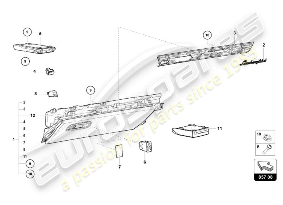 lamborghini sterrato (2024) glove compartment parts diagram