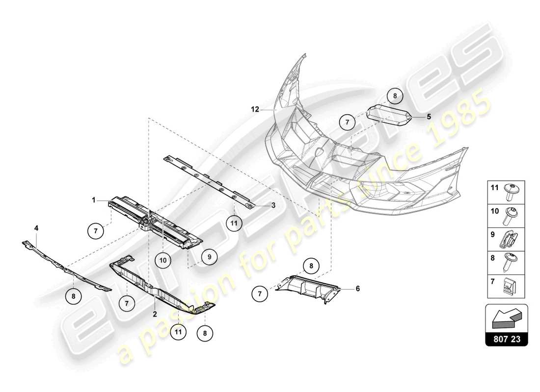 lamborghini lp770-4 svj roadster (2022) aerodynamic attachment parts front part diagram