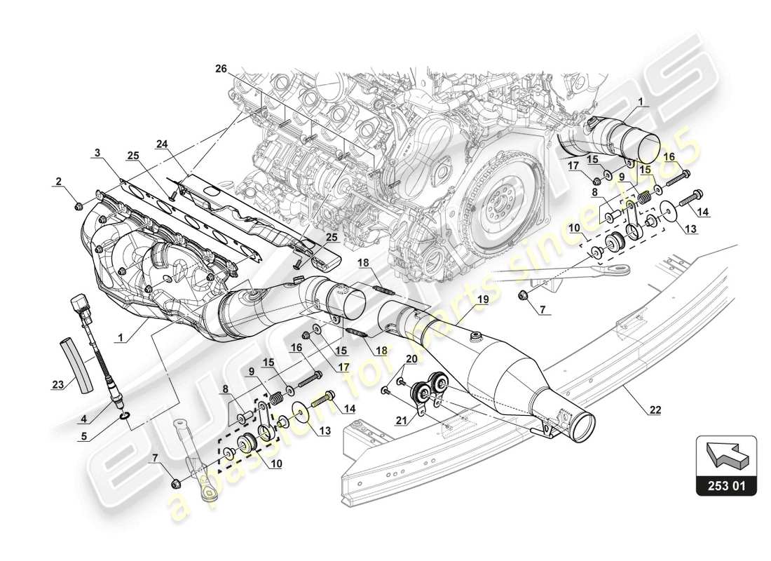 lamborghini gt3 (2017) standard exhaust system part diagram