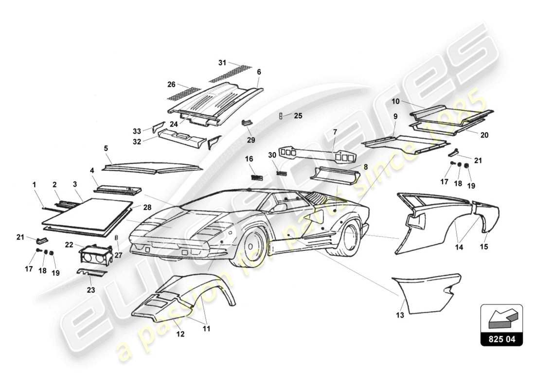 VIEW PARTS DIAGRAMS FROM THE LAMBORGHINI COUNTACH PARTS CATALOGUE a part diagram from the lamborghini countach parts catalogue