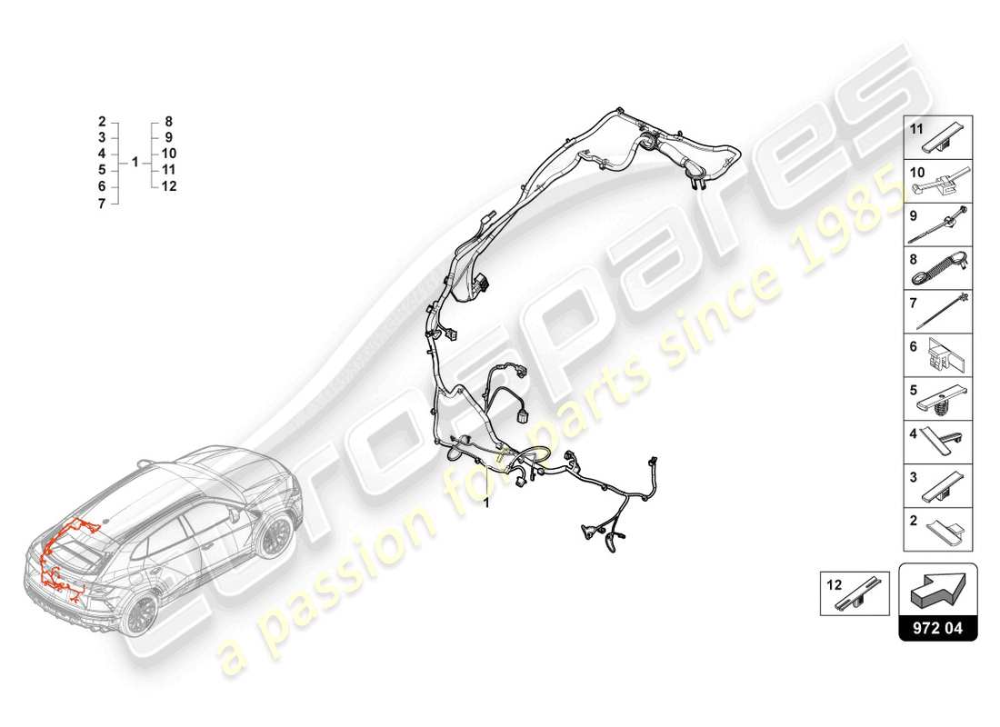 lamborghini urus (2021) cable set for tailgate parts diagram