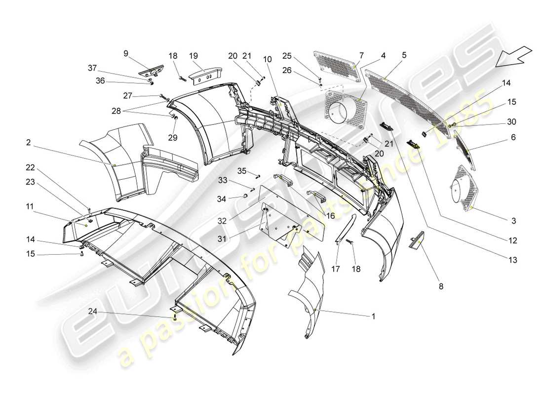 lamborghini gallardo coupe (2008) bumper rear part diagram