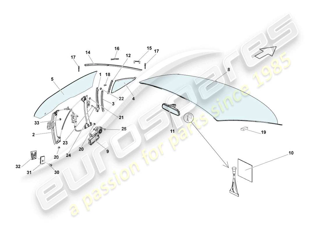 lamborghini gallardo spyder (2006) window glasses part diagram