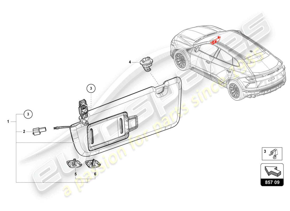 lamborghini urus (2021) sun visor part diagram