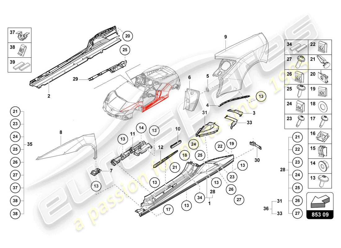 lamborghini sto (2022) lower external side member for wheel housing part diagram