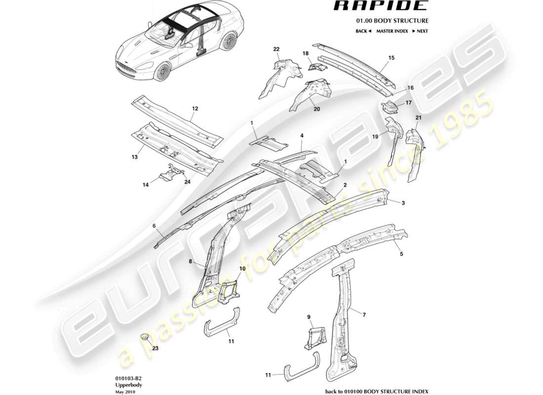 aston martin rapide (2011) upper body frame part diagram