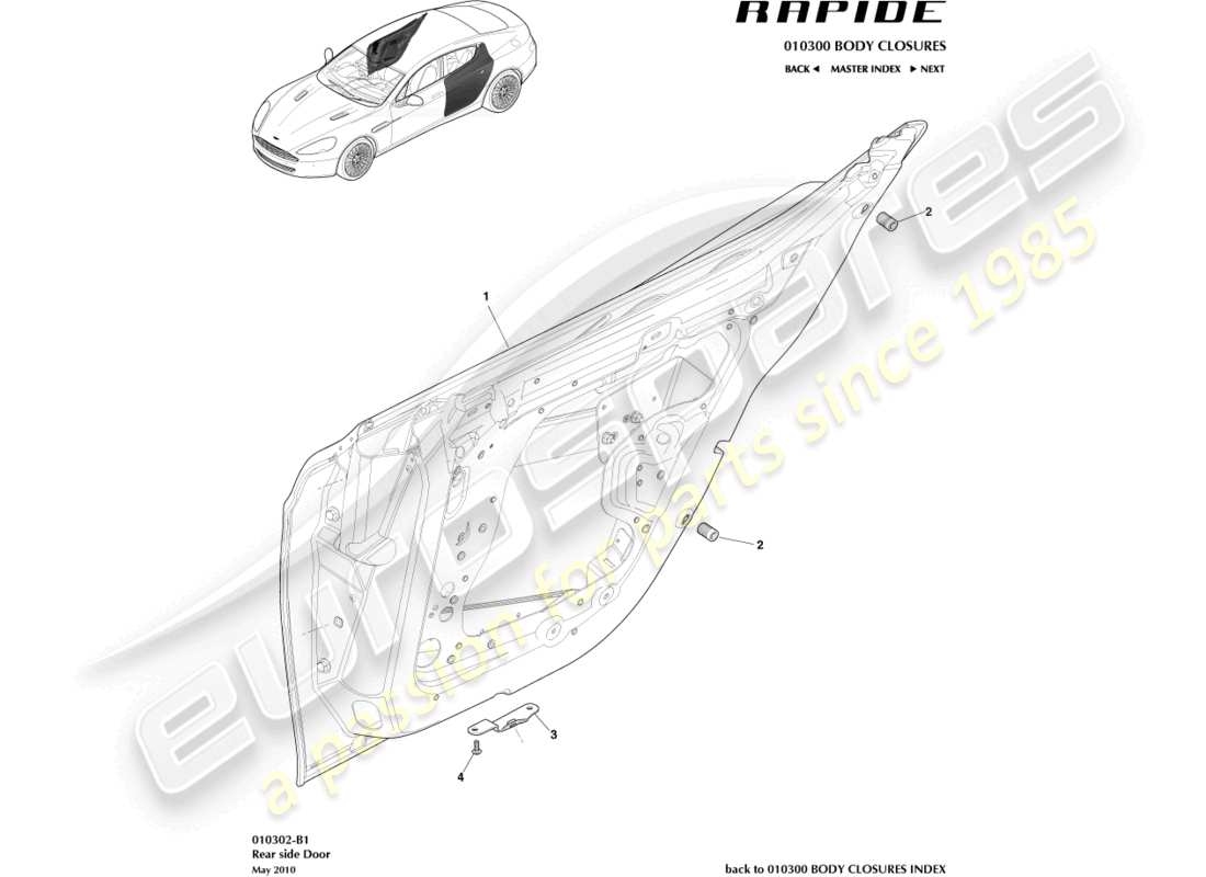 aston martin rapide (2011) rear door assembly part diagram