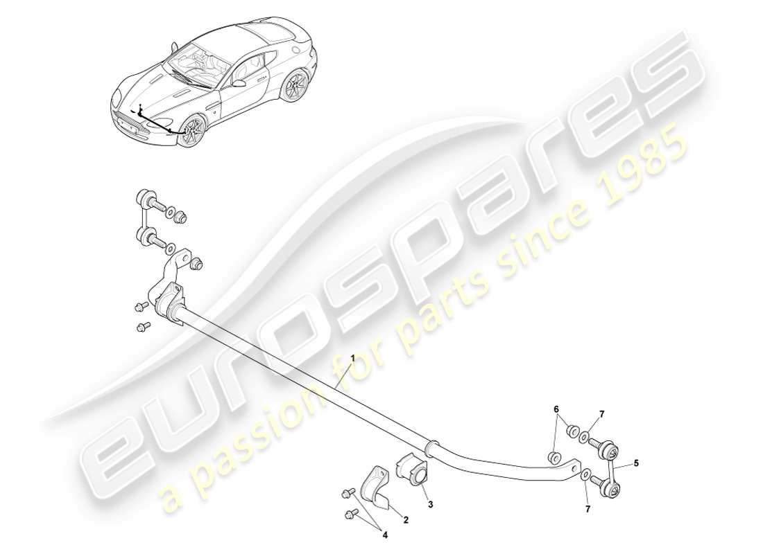 aston martin v8 vantage (2007) front stabiliser bar part diagram