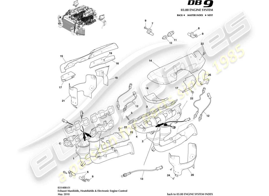 aston martin db9 (2007) exhaust manifolds part diagram