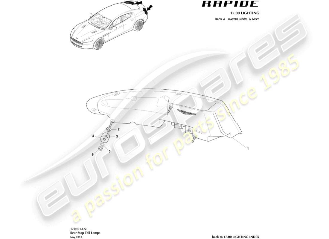 aston martin rapide (2011) rear lamps part diagram