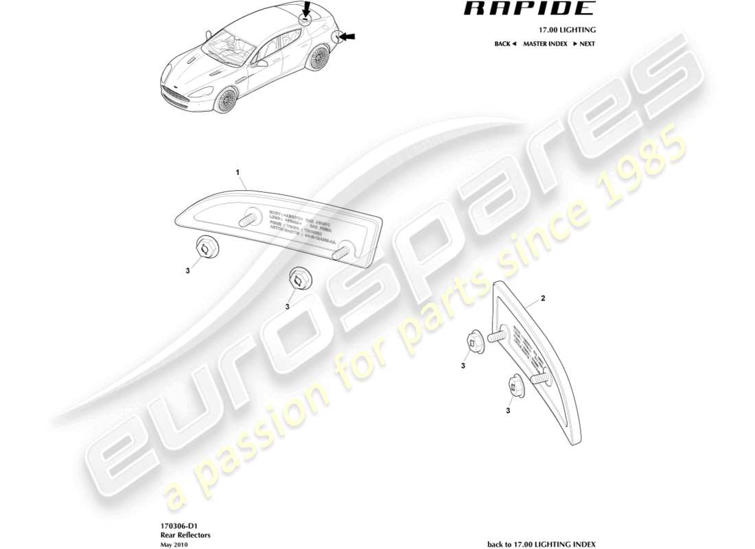 aston martin rapide (2011) rear reflectors part diagram