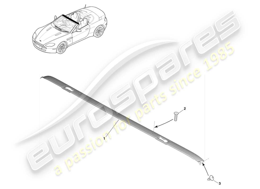 aston martin v8 vantage (2005) roof trim, roadster part diagram