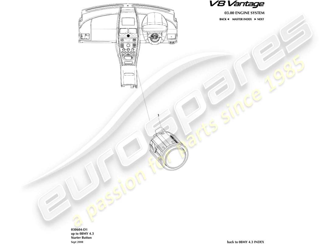 aston martin v8 vantage (2009) starter button part diagram