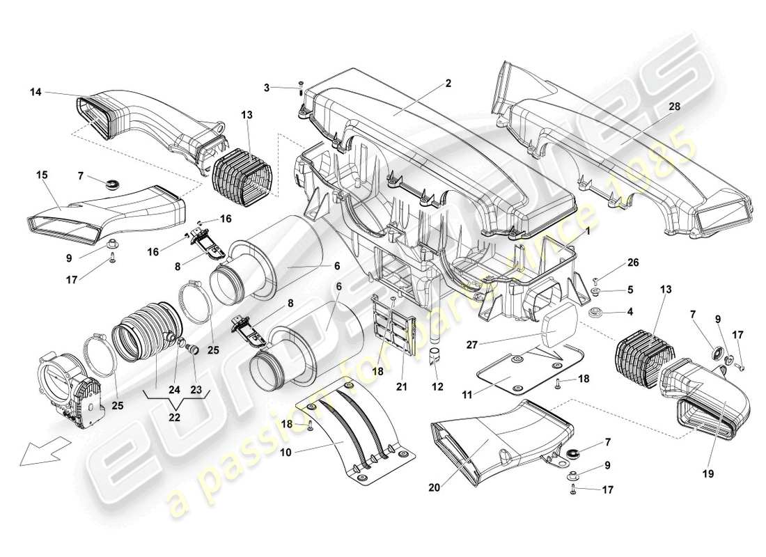 lamborghini lp560-4 coupe (2012) air filter with connecting parts parts diagram