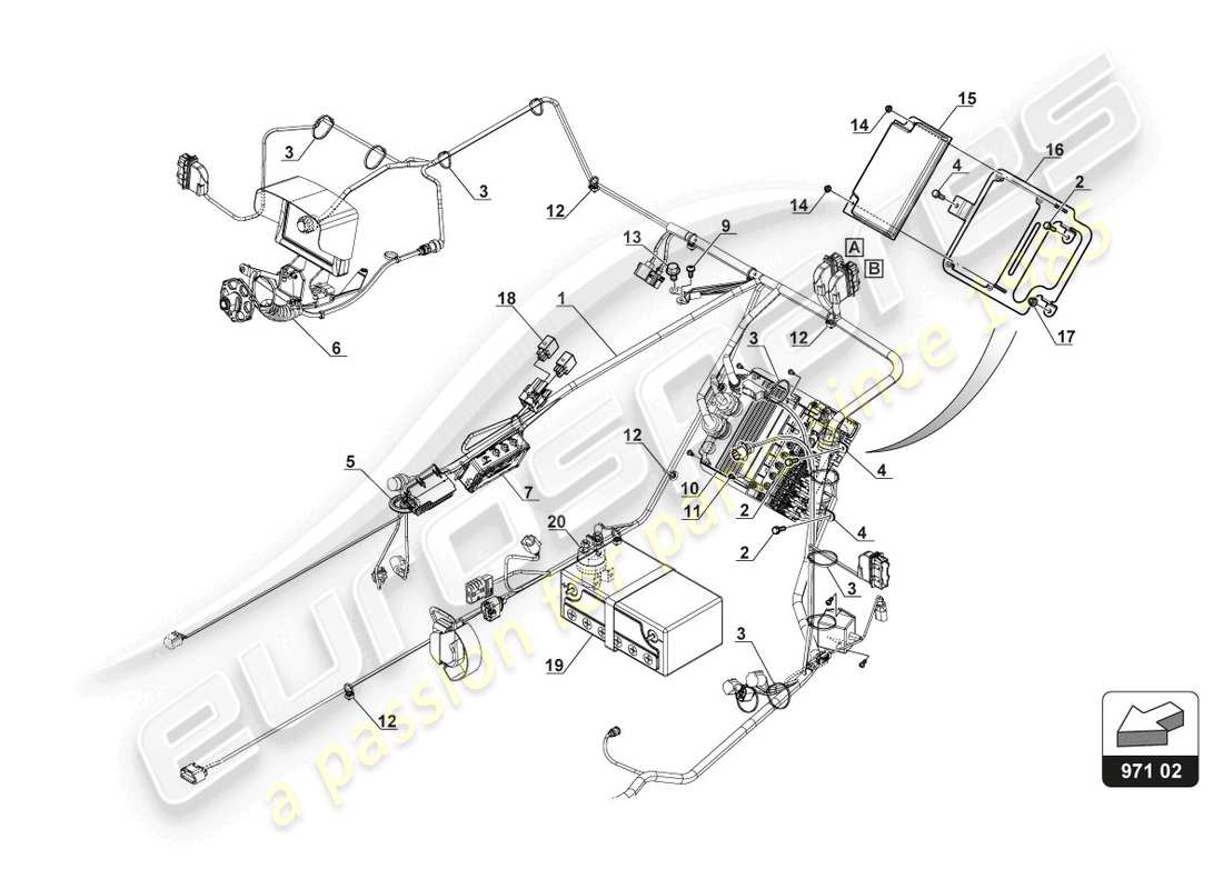 lamborghini gt3 evo (2018) chassis loom part diagram