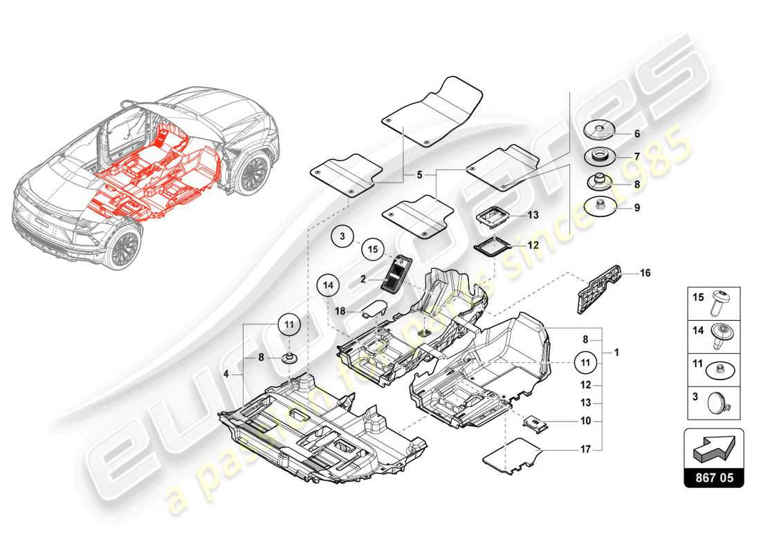 lamborghini urus (2020) protective mat part diagram