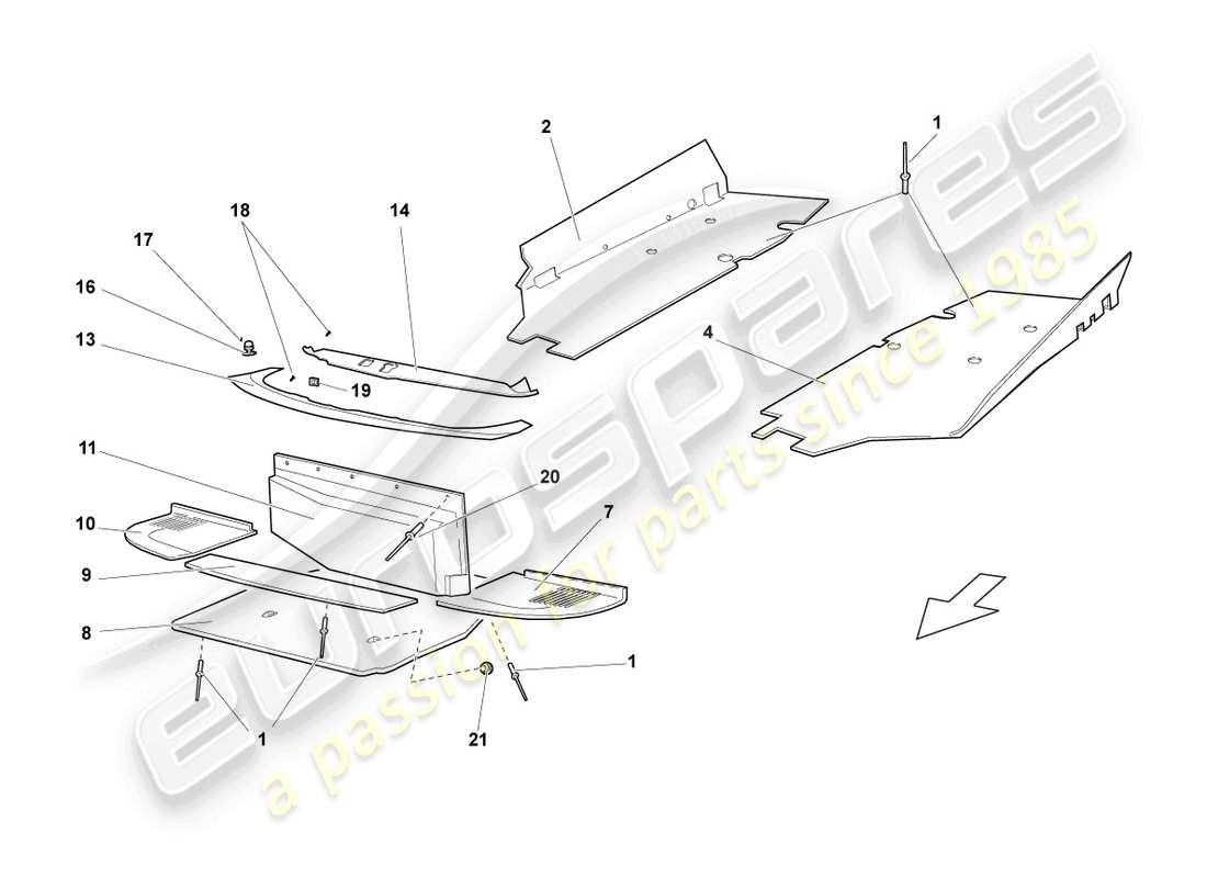 lamborghini lp640 coupe (2008) heat shield for floor panel part diagram