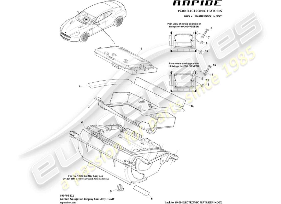 aston martin rapide (2011) navigation display, garmin, 12my part diagram