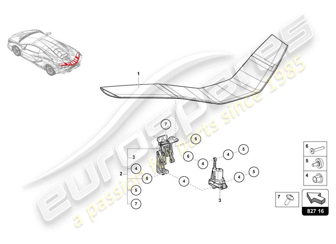 lamborghini sian roadster (2021) rear spoiler parts diagram