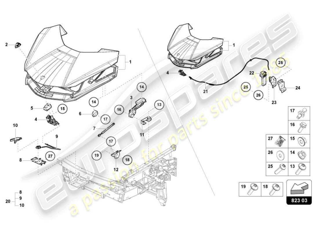 lamborghini sian roadster (2021) bonnet front parts diagram