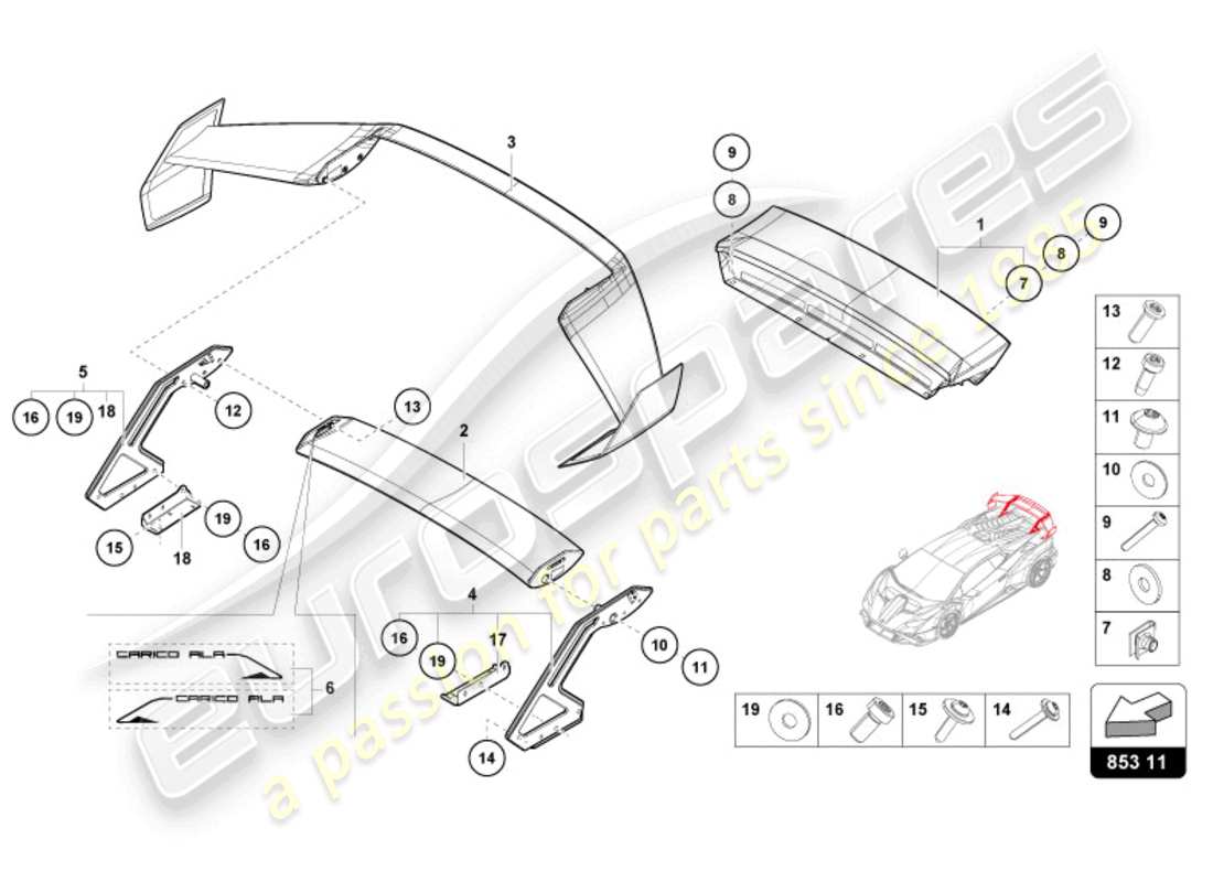 lamborghini sto (2024) rear spoiler part diagram