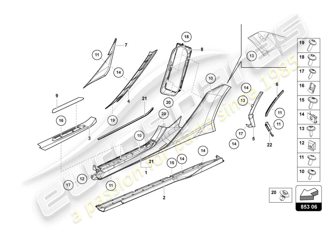 lamborghini sian roadster (2021) lower external side member for wheel housing part diagram