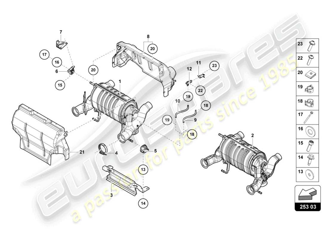 lamborghini sian roadster (2021) silencer with catalyst part diagram