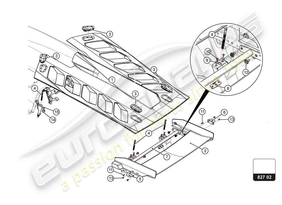 lamborghini super trofeo evo 2 (2022) rear bonnet parts diagram