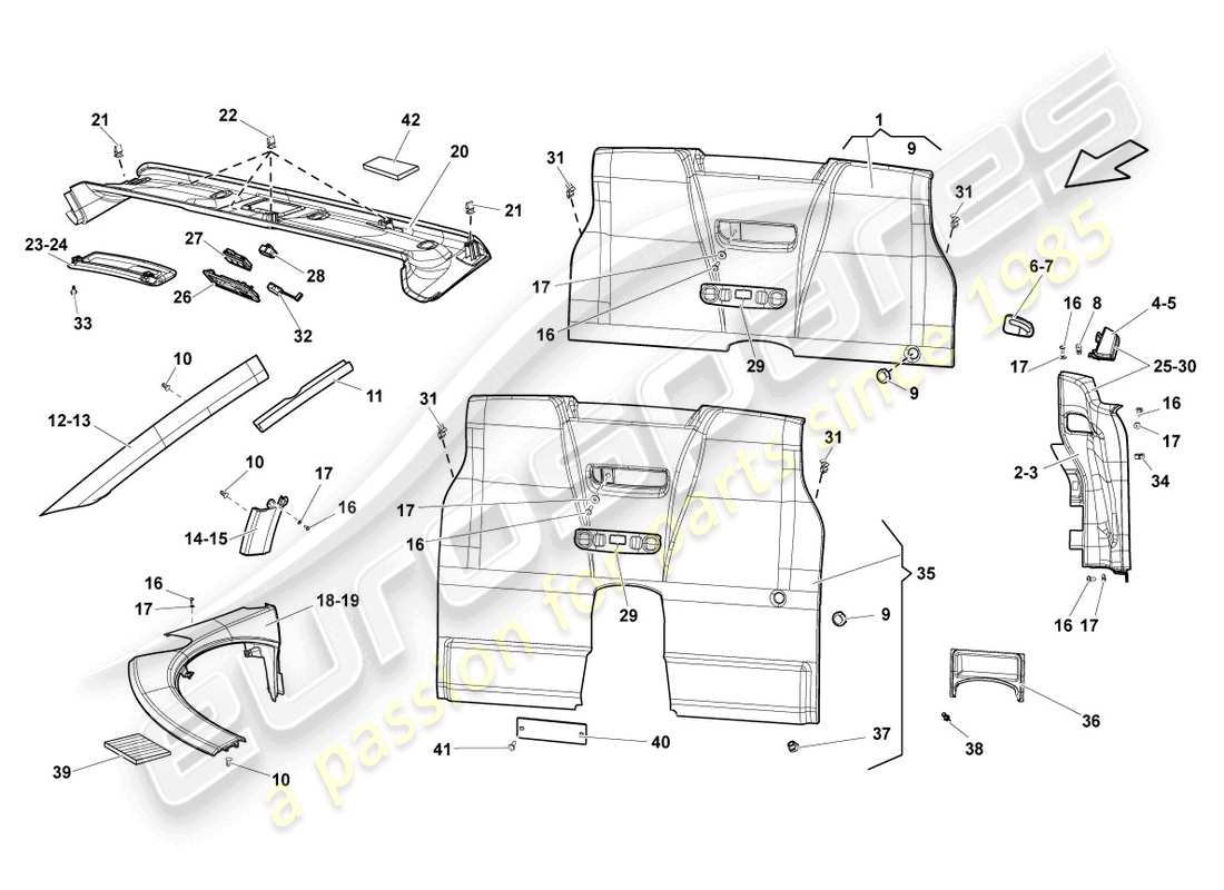 lamborghini lp560-4 spider (2009) roof and pillar linings parts diagram