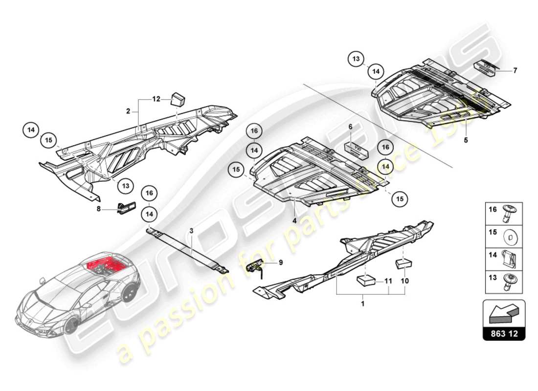 lamborghini sterrato (2024) engine cover parts diagram