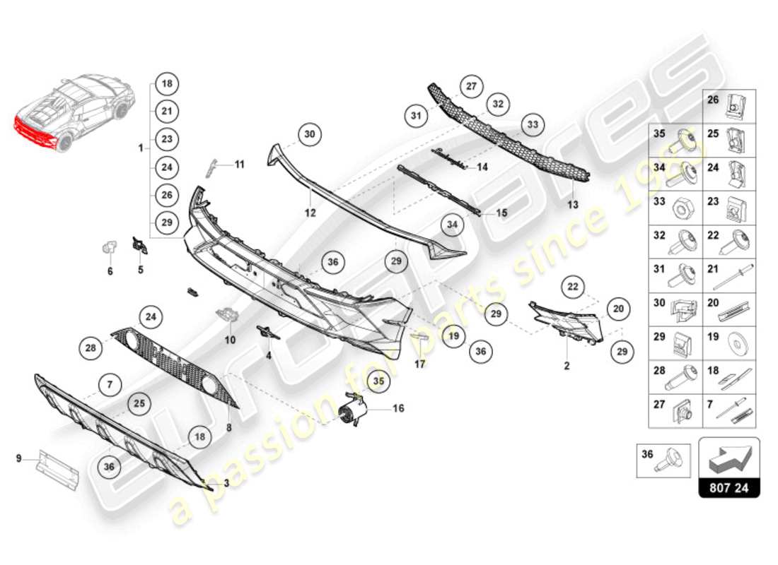 lamborghini sterrato (2024) bumper rear parts diagram