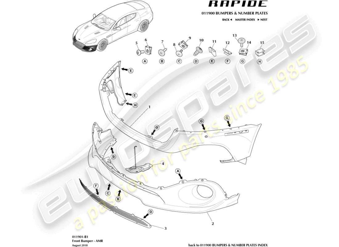 aston martin rapide (2019) front bumper, amr part diagram